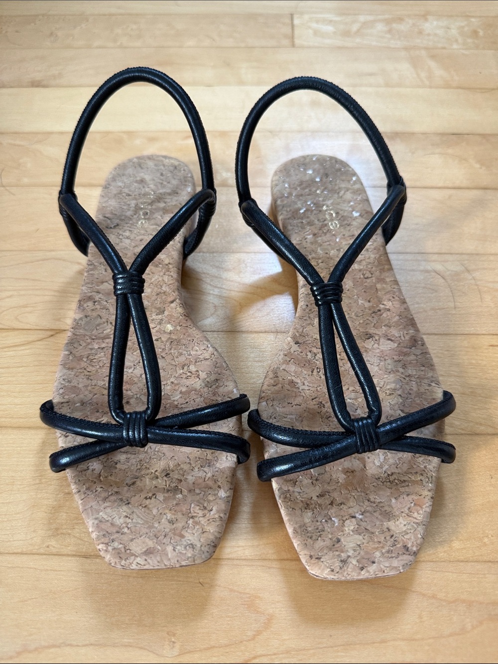 Vince Black Leather Strappy Cork Footbed Square Toe Sandals Size 7